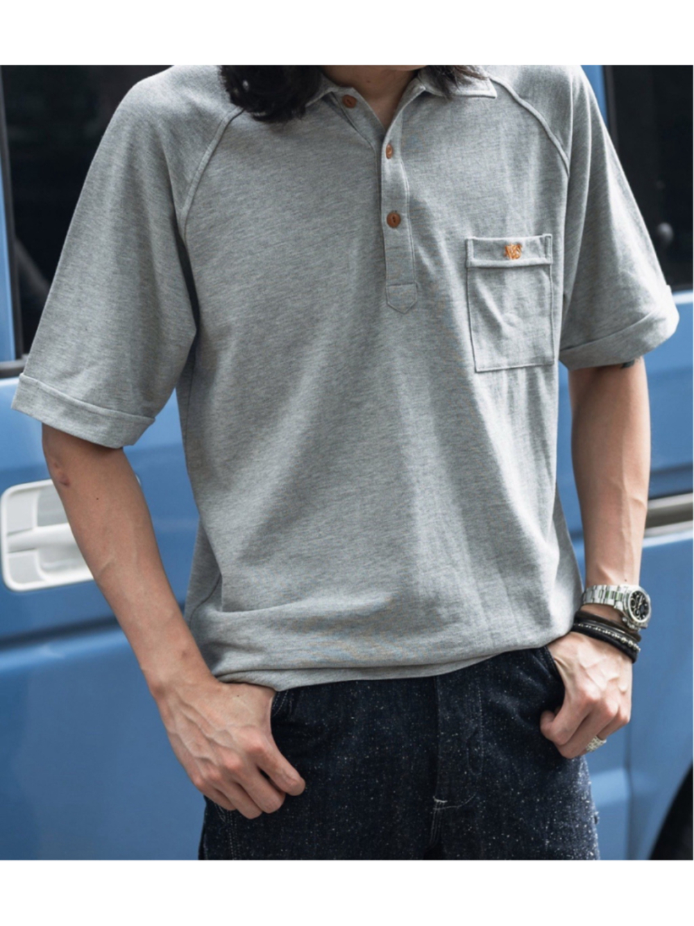 Raglan Sleeve Cotton-Piqué Polo Shirt Gray Bronson Mfg. Co. XL